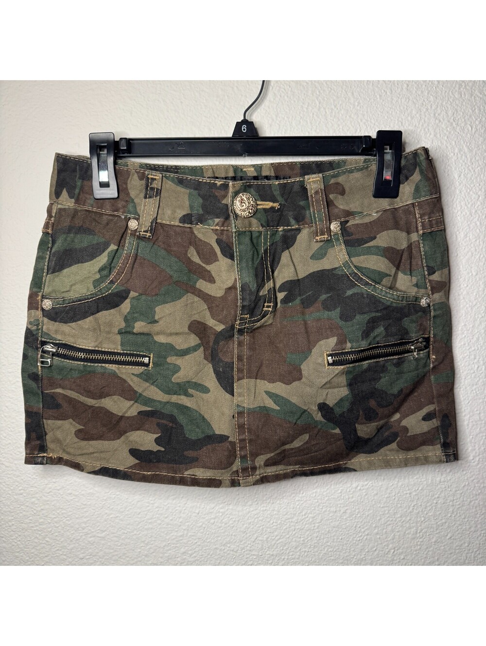 Rare Vintage Red Pepper Denim Camo Skirt Archive Gold Tag Sz 26 Y2K Embroidered - Picture 2 of 11